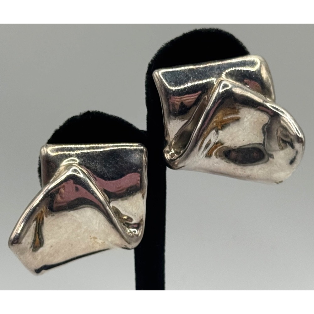David Varsano Earrings Sterling Silver Israel Electroform Modernist Clip On